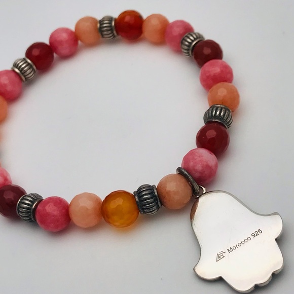 Sterling Silver Morocco 925 Agate Hamsa Bracelet - Picture 3 of 9